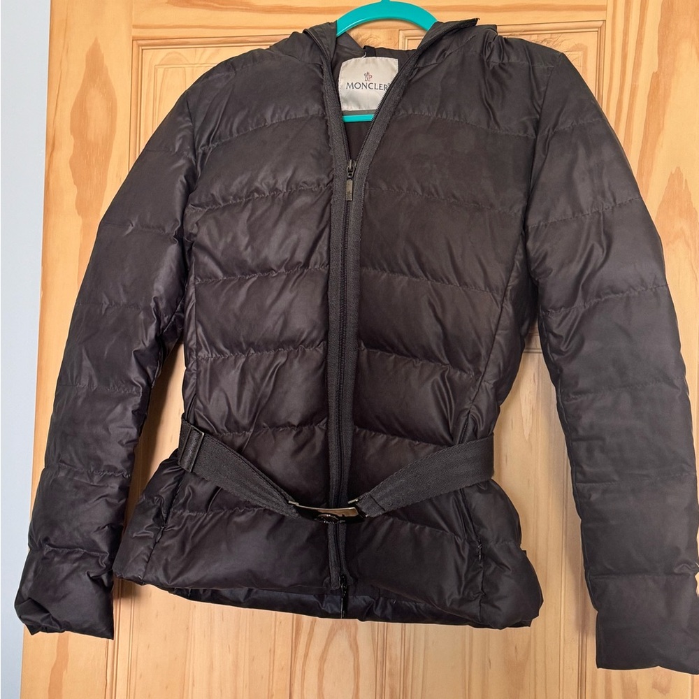Moncler Women's Tatie Dark Chocolate Puffer Jacket with Belt super warm